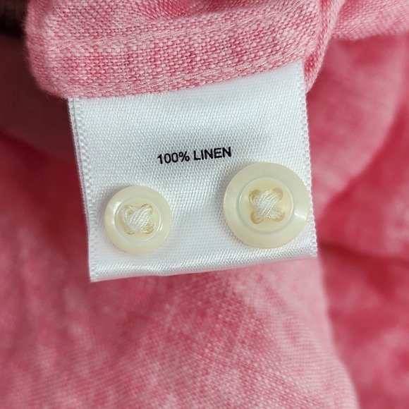 Peter Millar Long Sleeve Button Down Collared Shirt 100% Linen Medium - Picture 9 of 10